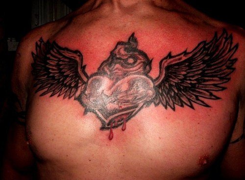 Sacred Heart Angel Chest Tattoo